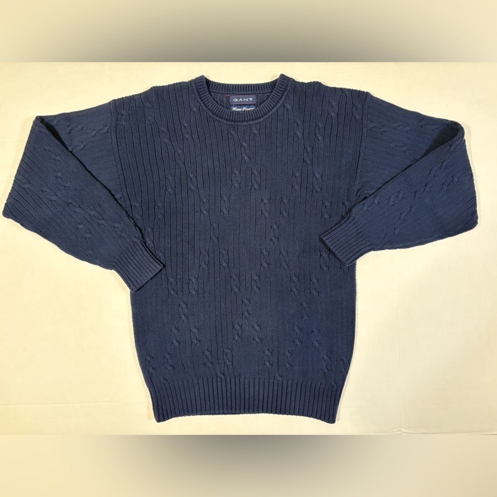 Gant dark blue 100% cotton cable-knit hand framed crewneck sweater size medium